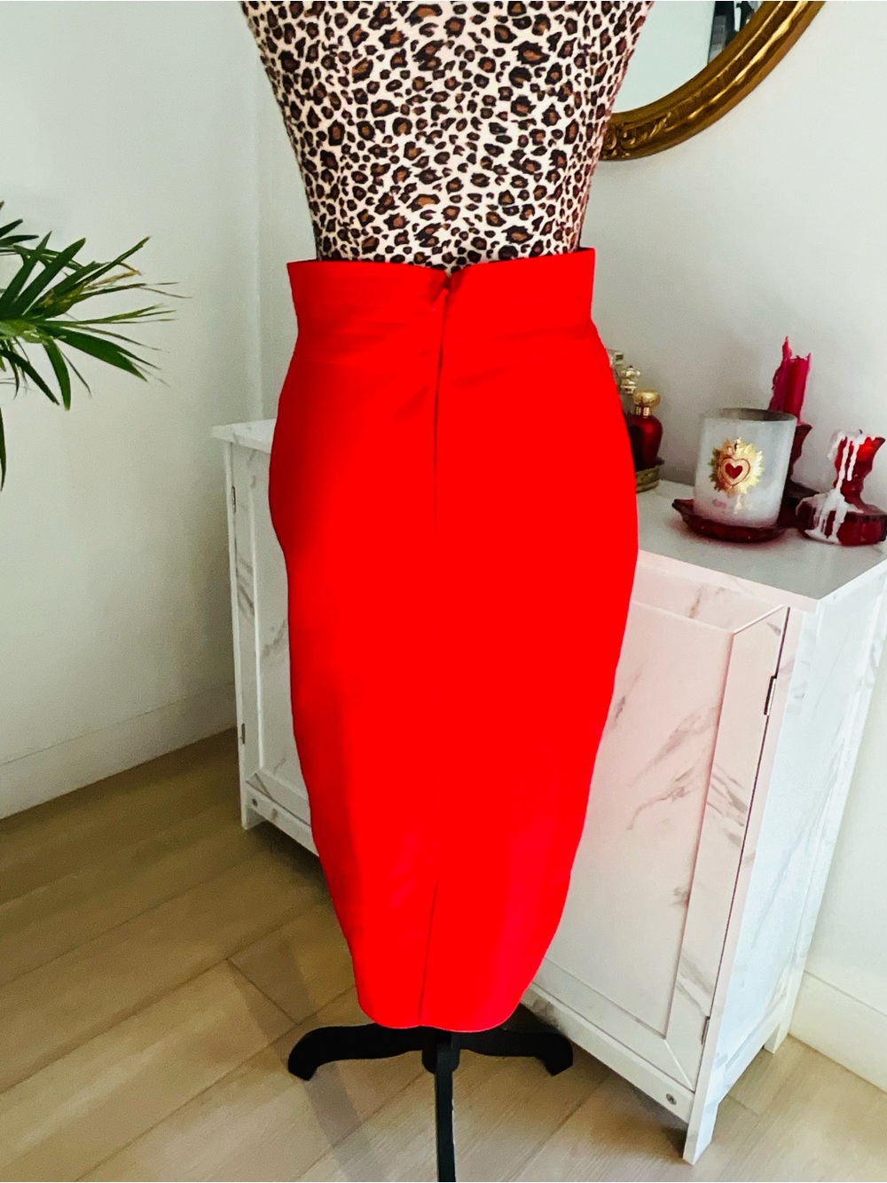 Red Gold Button Pencil Skirt - Picture 9 of 14